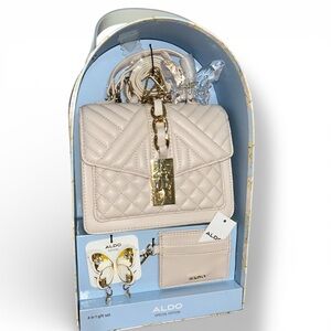 NWT ALDO Quilted Satchel Crossbody Butterfly Hair clip Card wallet Jewelry set
